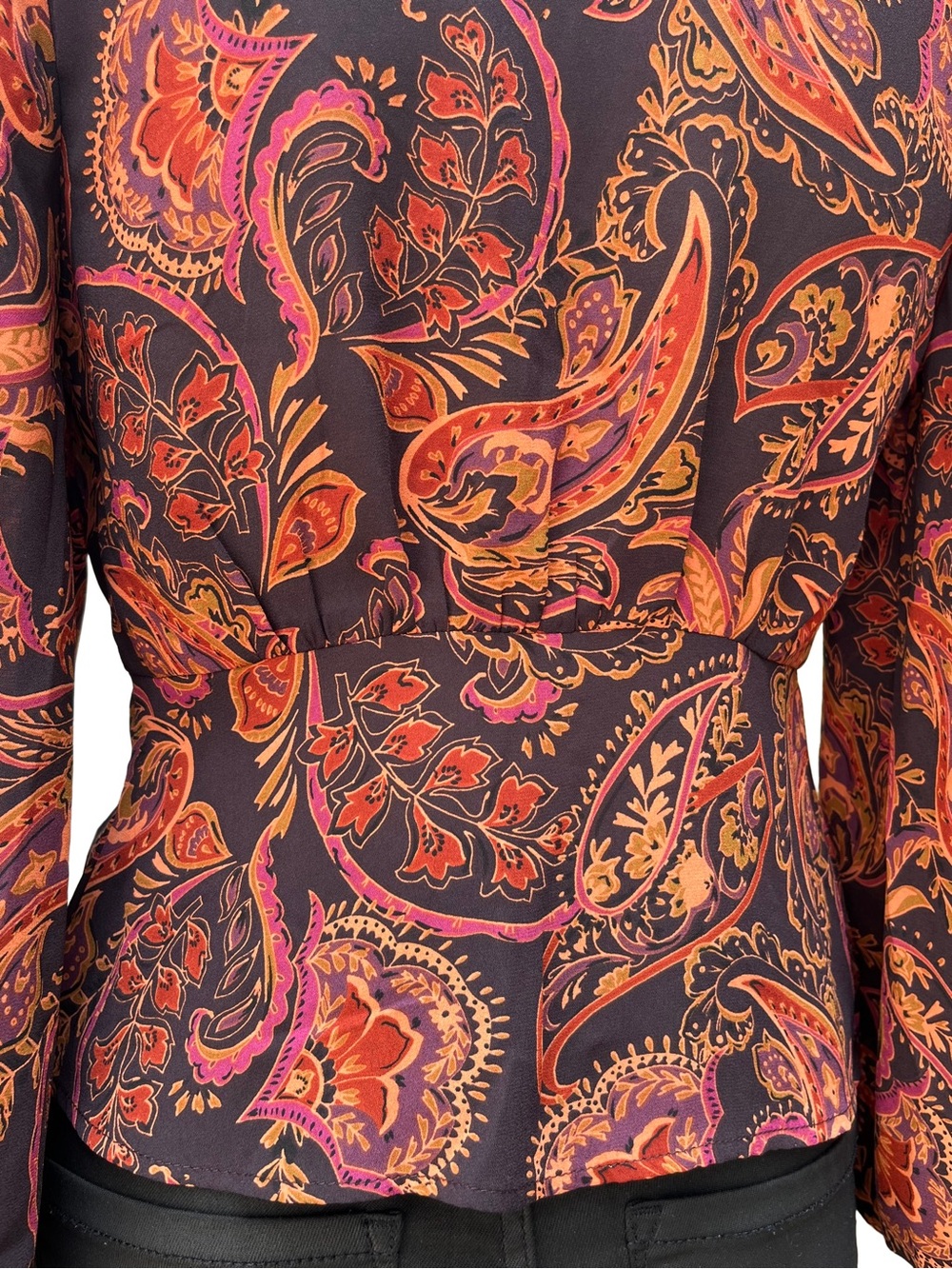 Dynamite Paisley Bishop Sleeve Button Front Blouse XS - Picture 8 of 10